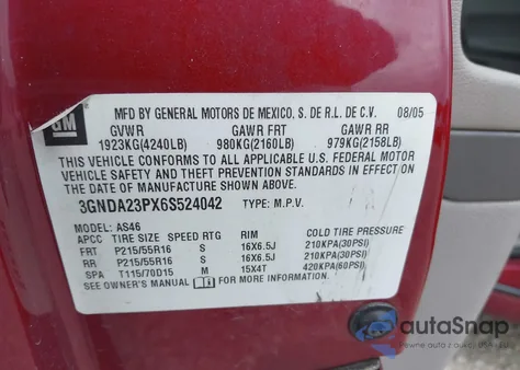 2006 Chevrolet Hhr Lt from USA, damaged, VIN 3GNDA23PX6S524042